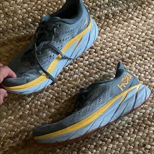 Hoka Light Blue Running Sneakers with Yellow Accents
